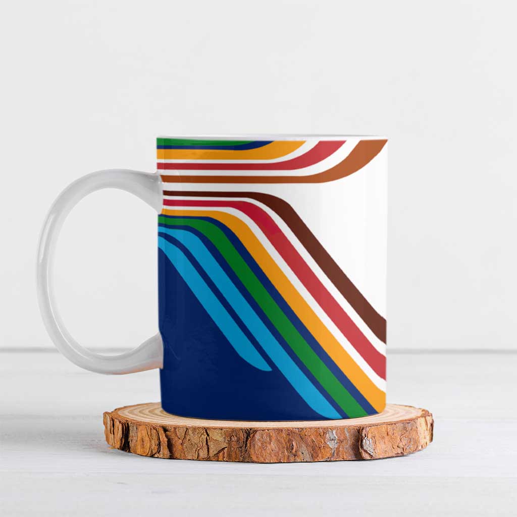Montserrat Ceramic Mug with Heliconia Flower Illustration Colorful Retro Stripe Design - Wonder Print Shop