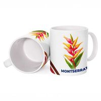 Montserrat Ceramic Mug with Heliconia Flower Illustration Colorful Retro Stripe Design - Wonder Print Shop