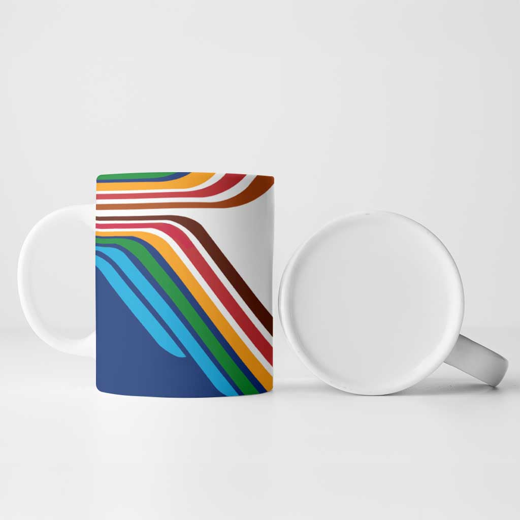 Montserrat Ceramic Mug with Heliconia Flower Illustration Colorful Retro Stripe Design - Wonder Print Shop