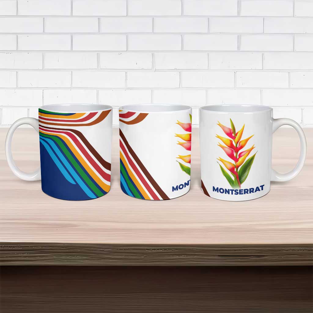 Montserrat Ceramic Mug with Heliconia Flower Illustration Colorful Retro Stripe Design - Wonder Print Shop