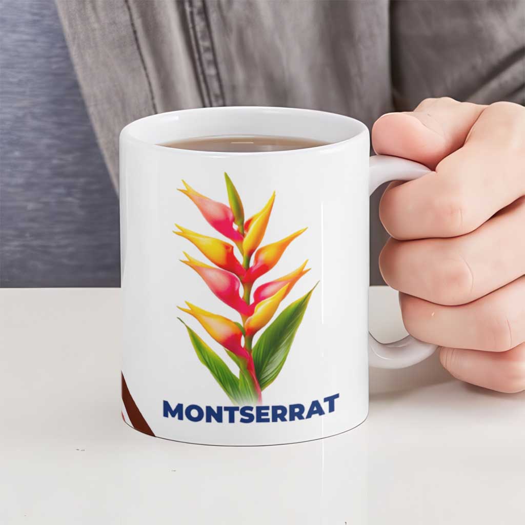 Montserrat Ceramic Mug with Heliconia Flower Illustration Colorful Retro Stripe Design - Wonder Print Shop