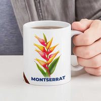 Montserrat Ceramic Mug with Heliconia Flower Illustration Colorful Retro Stripe Design - Wonder Print Shop