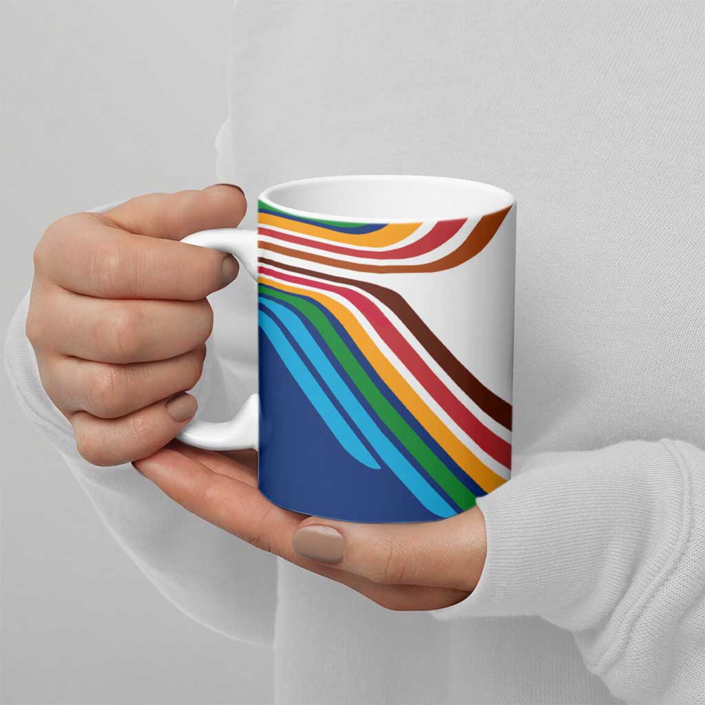 Montserrat Ceramic Mug with Heliconia Flower Illustration Colorful Retro Stripe Design - Wonder Print Shop