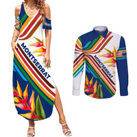 Montserrat Couples Matching Summer Maxi Dress and Long Sleeve Button Shirt with Heliconia Flower Illustration Colorful Retro Stripe Design - Wonder Print Shop