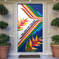Montserrat Door Cover with Heliconia Flower Illustration Colorful Retro Stripe Design - Wonder Print Shop