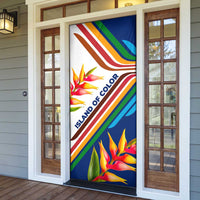 Montserrat Door Cover with Heliconia Flower Illustration Colorful Retro Stripe Design - Wonder Print Shop