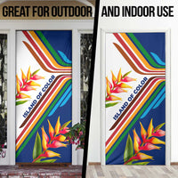 Montserrat Door Cover with Heliconia Flower Illustration Colorful Retro Stripe Design - Wonder Print Shop