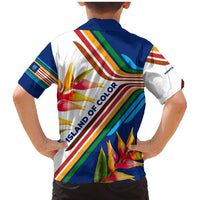 Montserrat Family Matching Mermaid Dress and Hawaiian Shirt with Heliconia Flower Illustration Colorful Retro Stripe Design - Wonder Print Shop