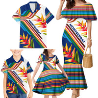 Montserrat Family Matching Mermaid Dress and Hawaiian Shirt with Heliconia Flower Illustration Colorful Retro Stripe Design - Wonder Print Shop