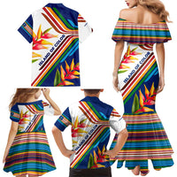 Montserrat Family Matching Mermaid Dress and Hawaiian Shirt with Heliconia Flower Illustration Colorful Retro Stripe Design - Wonder Print Shop