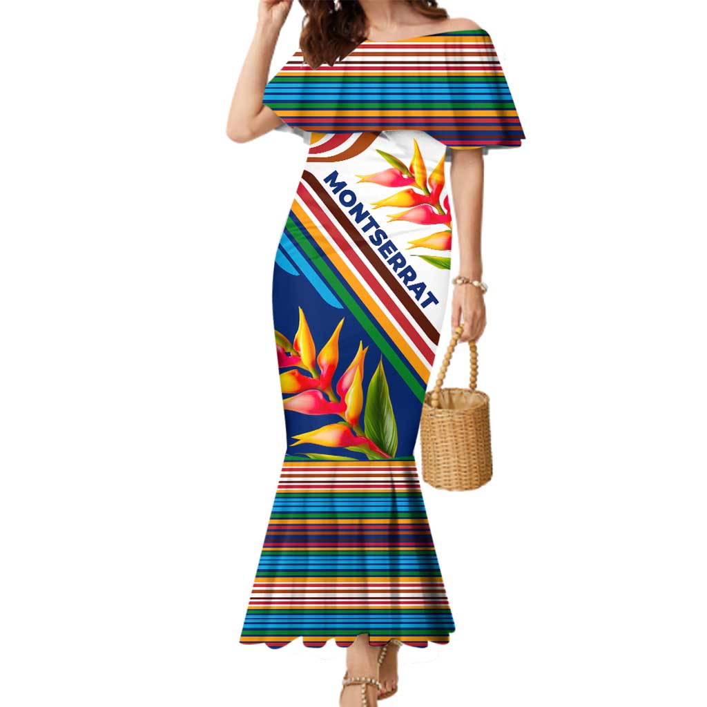 Montserrat Family Matching Mermaid Dress and Hawaiian Shirt with Heliconia Flower Illustration Colorful Retro Stripe Design - Wonder Print Shop