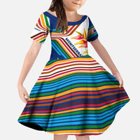 Montserrat Family Matching Off The Shoulder Long Sleeve Dress and Hawaiian Shirt with Heliconia Flower Illustration Colorful Retro Stripe Design - Wonder Print Shop