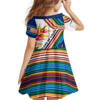 Montserrat Family Matching Off Shoulder Maxi Dress and Hawaiian Shirt with Heliconia Flower Illustration Colorful Retro Stripe Design - Wonder Print Shop