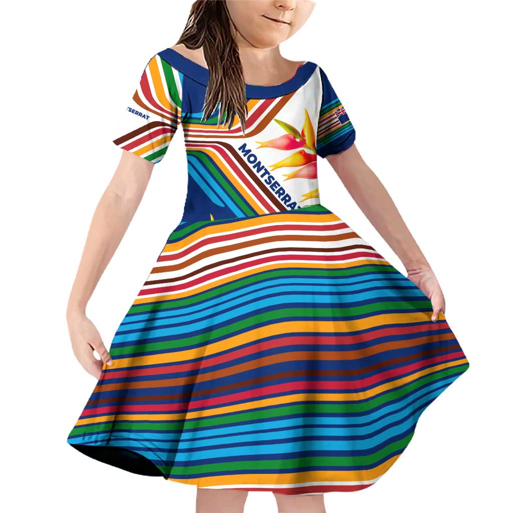 Montserrat Family Matching Off Shoulder Short Dress and Hawaiian Shirt with Heliconia Flower Illustration Colorful Retro Stripe Design - Wonder Print Shop