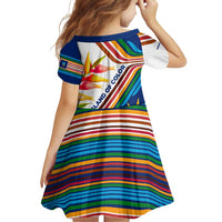 Montserrat Family Matching Puletasi and Hawaiian Shirt with Heliconia Flower Illustration Colorful Retro Stripe Design - Wonder Print Shop