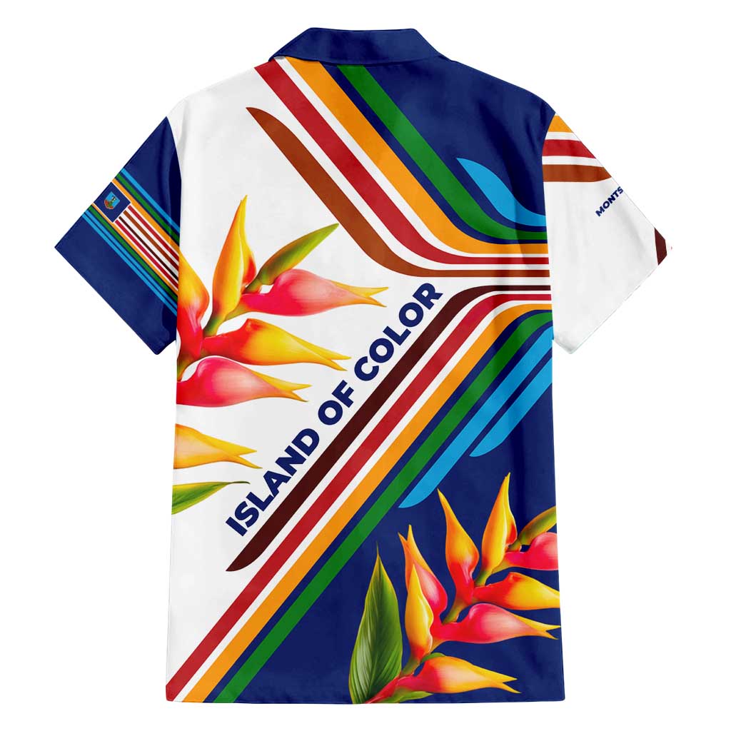 Montserrat Family Matching Puletasi and Hawaiian Shirt with Heliconia Flower Illustration Colorful Retro Stripe Design - Wonder Print Shop
