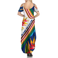 Montserrat Family Matching Summer Maxi Dress and Hawaiian Shirt with Heliconia Flower Illustration Colorful Retro Stripe Design - Wonder Print Shop