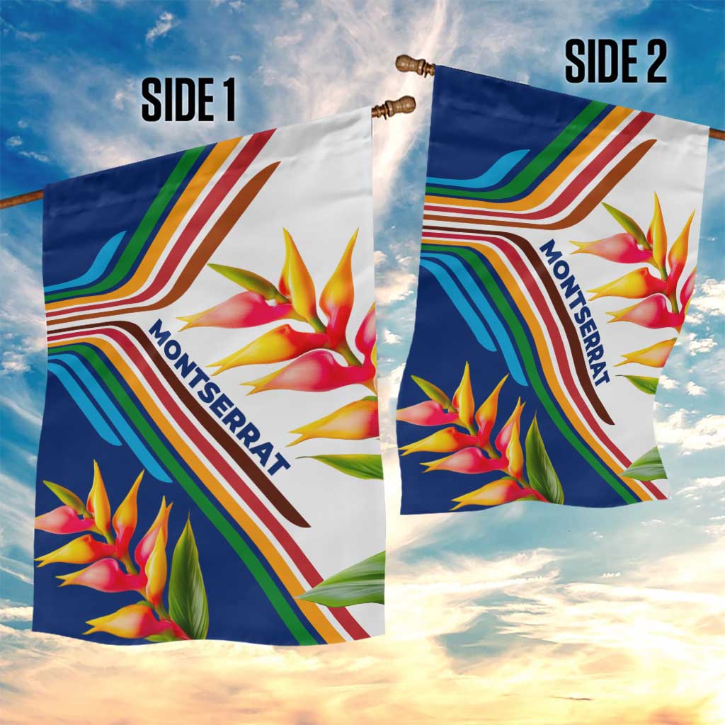 Montserrat Garden Flag with Heliconia Flower Illustration Colorful Retro Stripe Design - Wonder Print Shop
