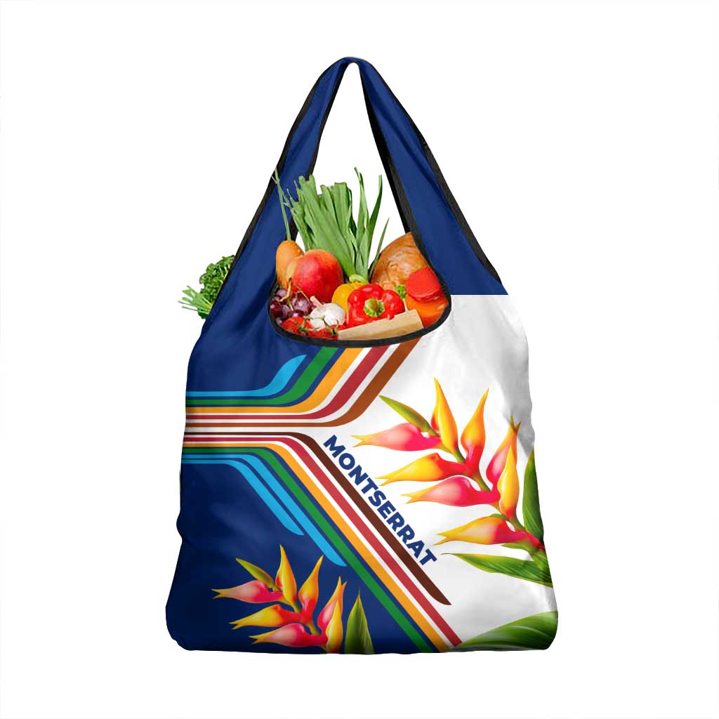 Montserrat Grocery Bag with Heliconia Flower Illustration Colorful Retro Stripe Design - Wonder Print Shop