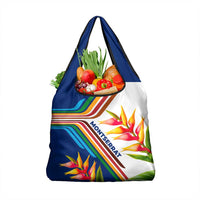 Montserrat Grocery Bag with Heliconia Flower Illustration Colorful Retro Stripe Design - Wonder Print Shop