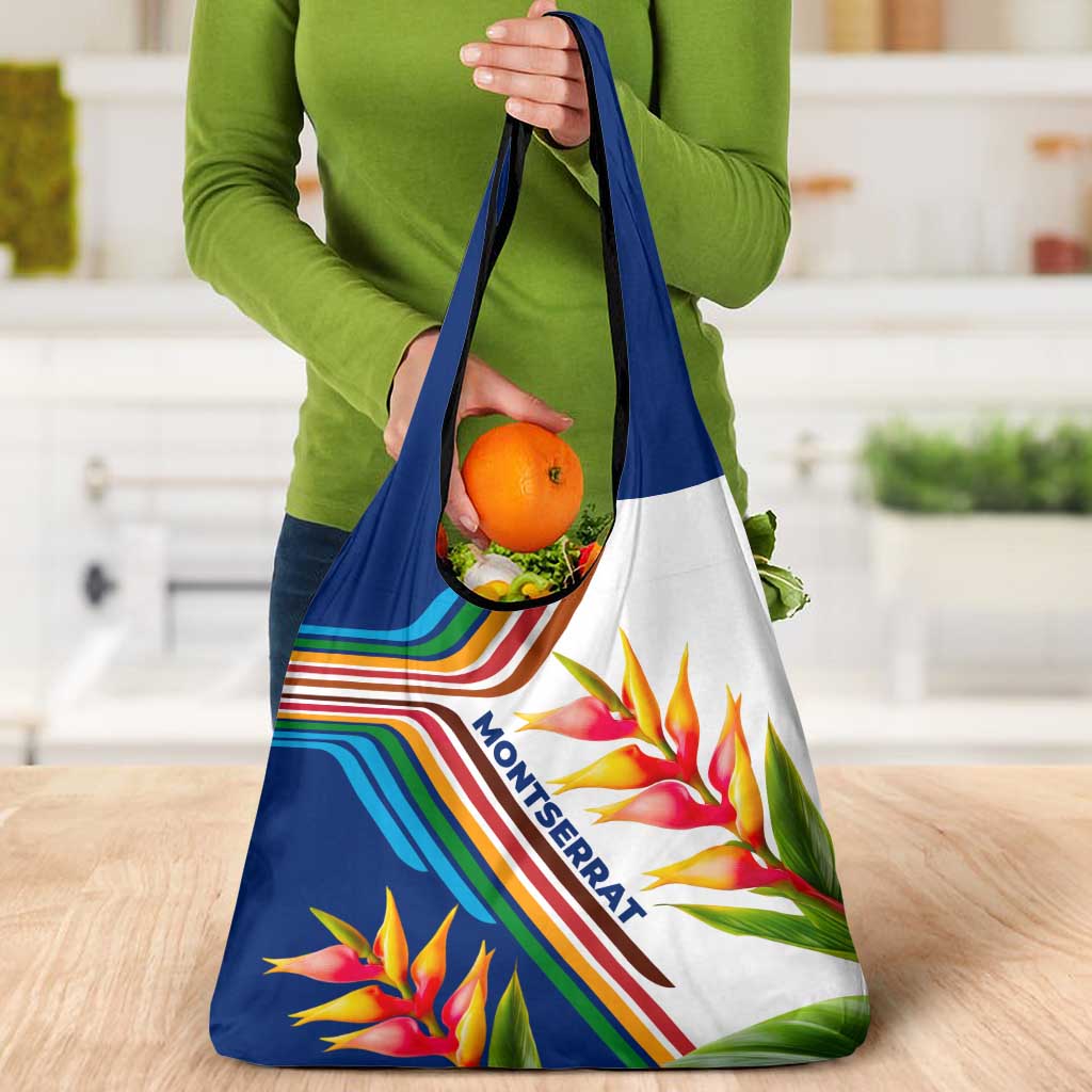 Montserrat Grocery Bag with Heliconia Flower Illustration Colorful Retro Stripe Design - Wonder Print Shop