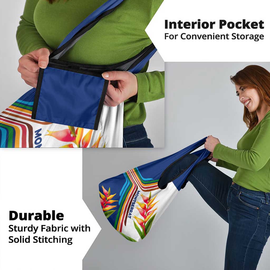 Montserrat Grocery Bag with Heliconia Flower Illustration Colorful Retro Stripe Design - Wonder Print Shop