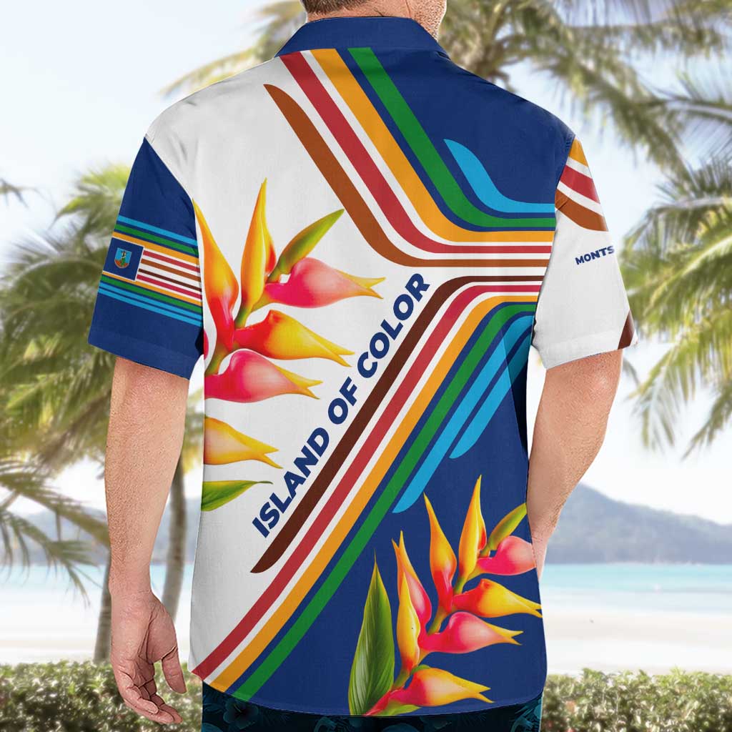 Montserrat Hawaiian Shirt with Heliconia Flower Illustration Colorful Retro Stripe Design - Wonder Print Shop