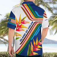 Montserrat Hawaiian Shirt with Heliconia Flower Illustration Colorful Retro Stripe Design - Wonder Print Shop