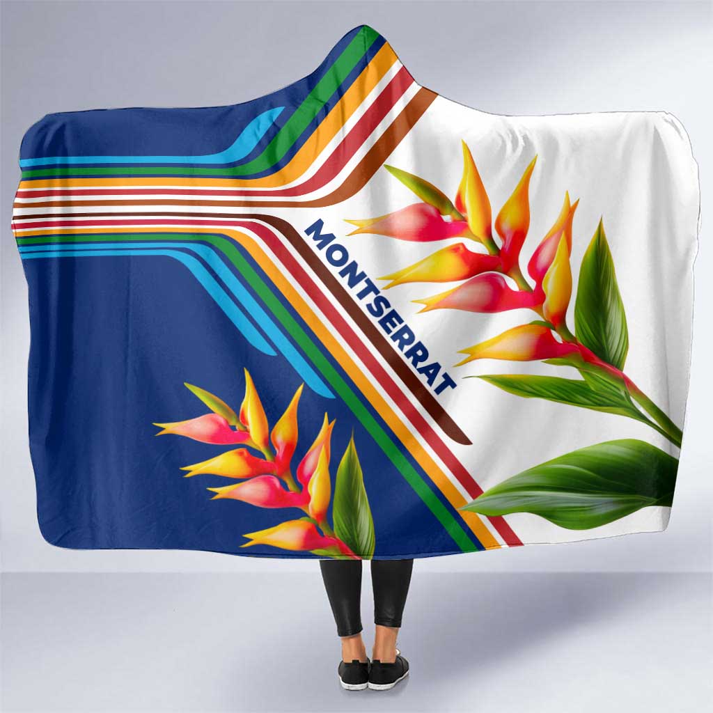 Montserrat Hooded Blanket with Heliconia Flower Illustration Colorful Retro Stripe Design - Wonder Print Shop