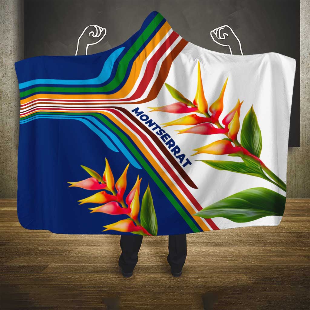 Montserrat Hooded Blanket with Heliconia Flower Illustration Colorful Retro Stripe Design - Wonder Print Shop