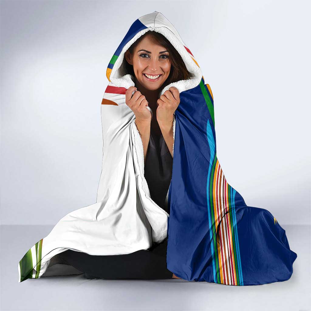 Montserrat Hooded Blanket with Heliconia Flower Illustration Colorful Retro Stripe Design - Wonder Print Shop