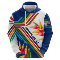 Montserrat Hoodie with Heliconia Flower Illustration Colorful Retro Stripe Design - Wonder Print Shop