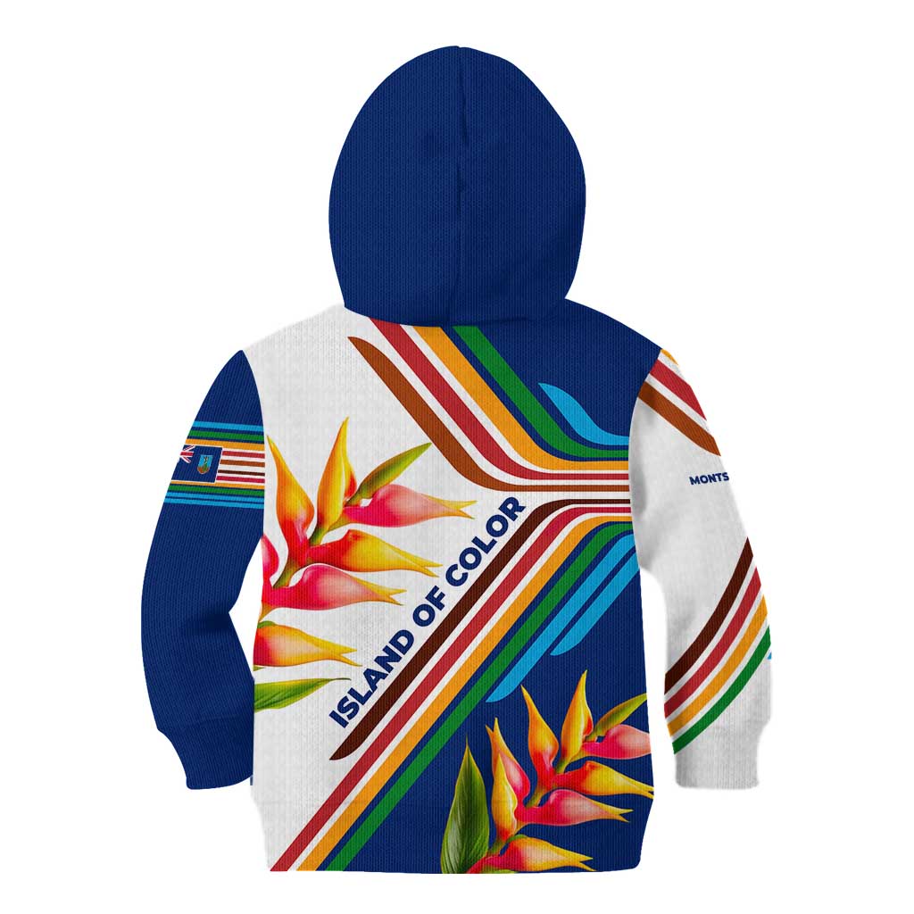 Montserrat Kid Hoodie with Heliconia Flower Illustration Colorful Retro Stripe Design - Wonder Print Shop