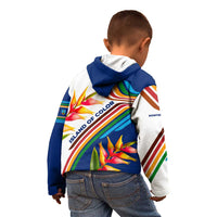 Montserrat Kid Hoodie with Heliconia Flower Illustration Colorful Retro Stripe Design - Wonder Print Shop