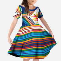 Montserrat Kid Short Sleeve Dress with Heliconia Flower Illustration Colorful Retro Stripe Design - Wonder Print Shop