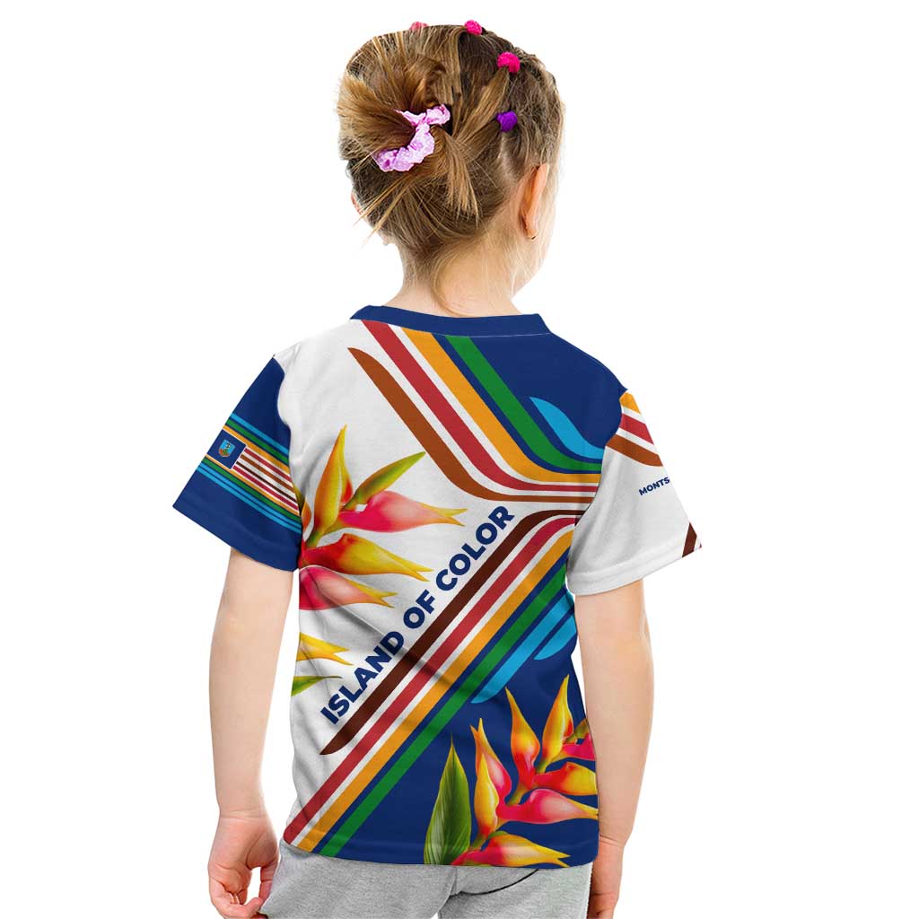 Montserrat Kid T Shirt with Heliconia Flower Illustration Colorful Retro Stripe Design - Wonder Print Shop