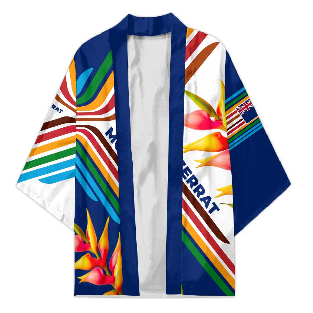 Montserrat Kimono with Heliconia Flower Illustration Colorful Retro Stripe Design - Wonder Print Shop