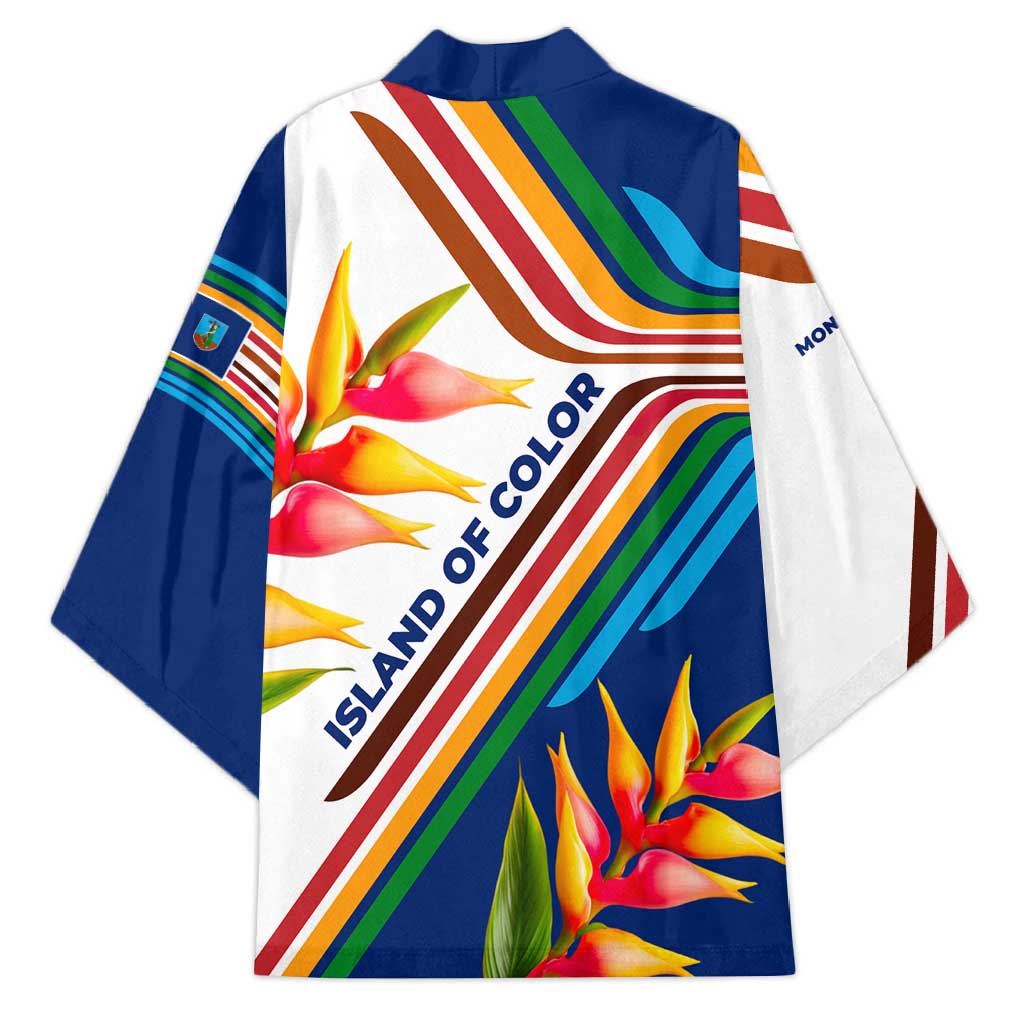 Montserrat Kimono with Heliconia Flower Illustration Colorful Retro Stripe Design - Wonder Print Shop