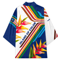 Montserrat Kimono with Heliconia Flower Illustration Colorful Retro Stripe Design - Wonder Print Shop