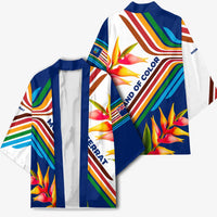Montserrat Kimono with Heliconia Flower Illustration Colorful Retro Stripe Design - Wonder Print Shop