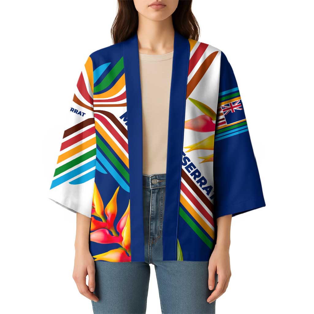 Montserrat Kimono with Heliconia Flower Illustration Colorful Retro Stripe Design - Wonder Print Shop