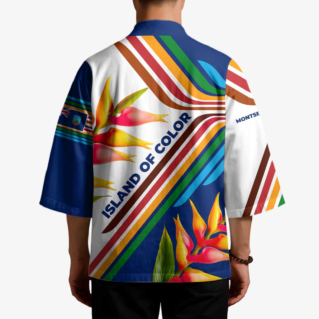 Montserrat Kimono with Heliconia Flower Illustration Colorful Retro Stripe Design - Wonder Print Shop