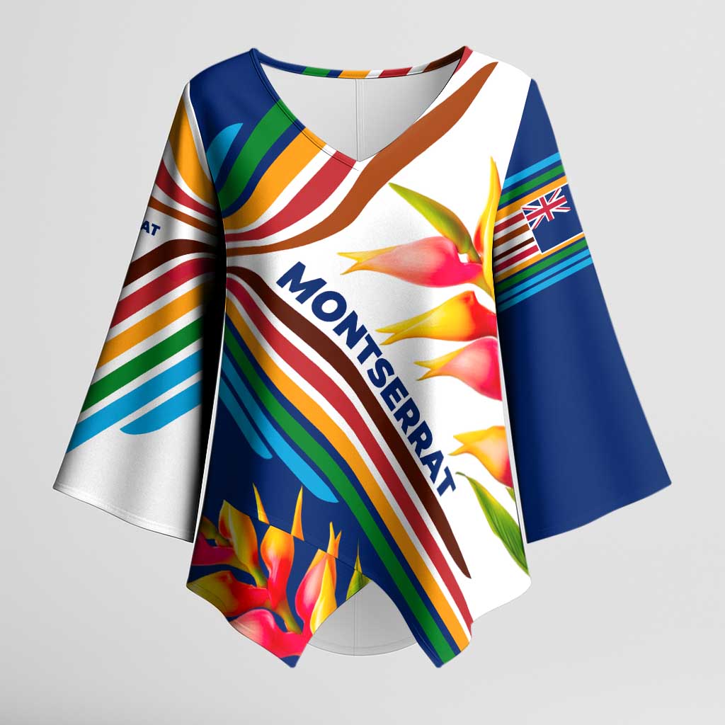 Montserrat Kimono Sleeve Blouse with Heliconia Flower Illustration Colorful Retro Stripe Design - Wonder Print Shop