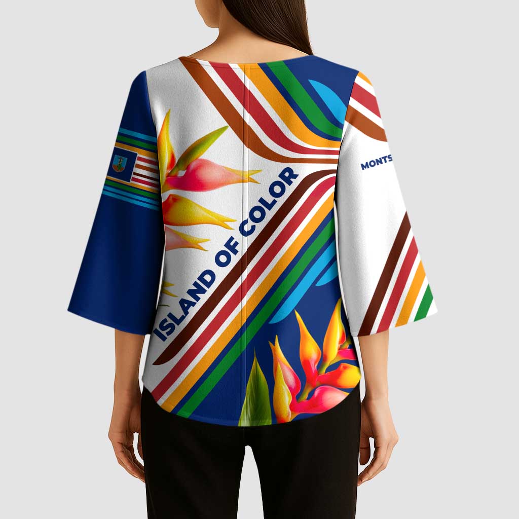 Montserrat Kimono Sleeve Blouse with Heliconia Flower Illustration Colorful Retro Stripe Design - Wonder Print Shop