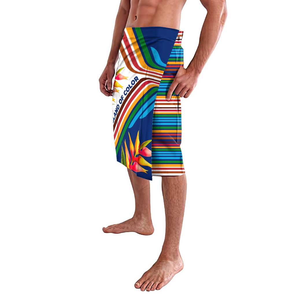 Montserrat Lavalava with Heliconia Flower Illustration Colorful Retro Stripe Design - Wonder Print Shop