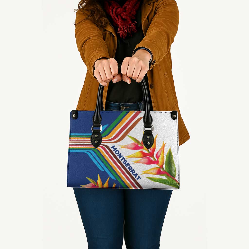 Montserrat Leather Bag with Heliconia Flower Illustration Colorful Retro Stripe Design - Wonder Print Shop