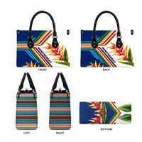 Montserrat Leather Bag with Heliconia Flower Illustration Colorful Retro Stripe Design - Wonder Print Shop