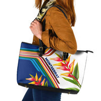 Montserrat Leather Tote Bag with Heliconia Flower Illustration Colorful Retro Stripe Design - Wonder Print Shop