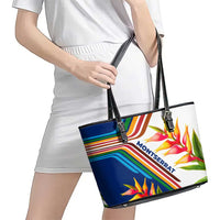 Montserrat Leather Tote Bag with Heliconia Flower Illustration Colorful Retro Stripe Design - Wonder Print Shop
