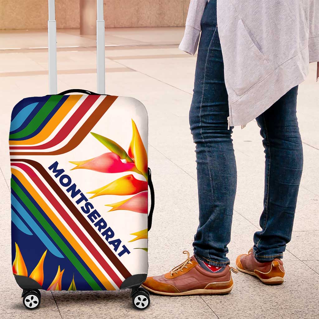Montserrat Luggage Cover with Heliconia Flower Illustration Colorful Retro Stripe Design - Wonder Print Shop
